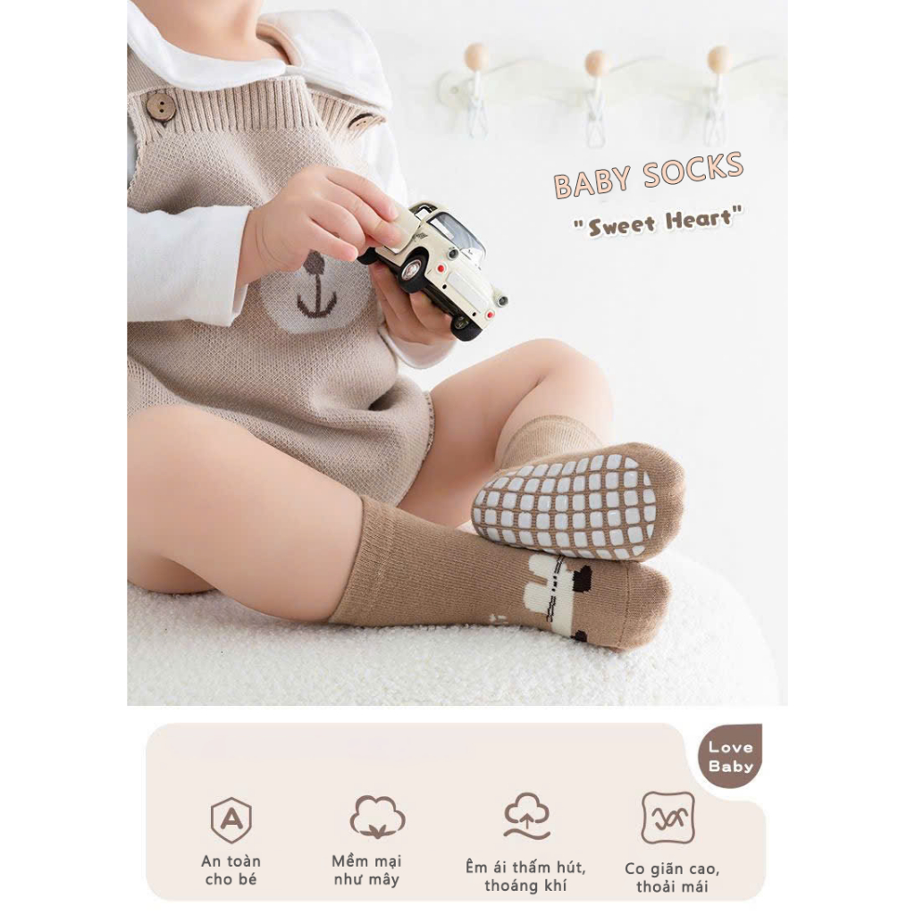 [COMBO 5 ĐÔI] vớ cotton mềm mại có lớp silicon chống trơn trượt cho bé 0-2 tuổi -  Ekiu Shop