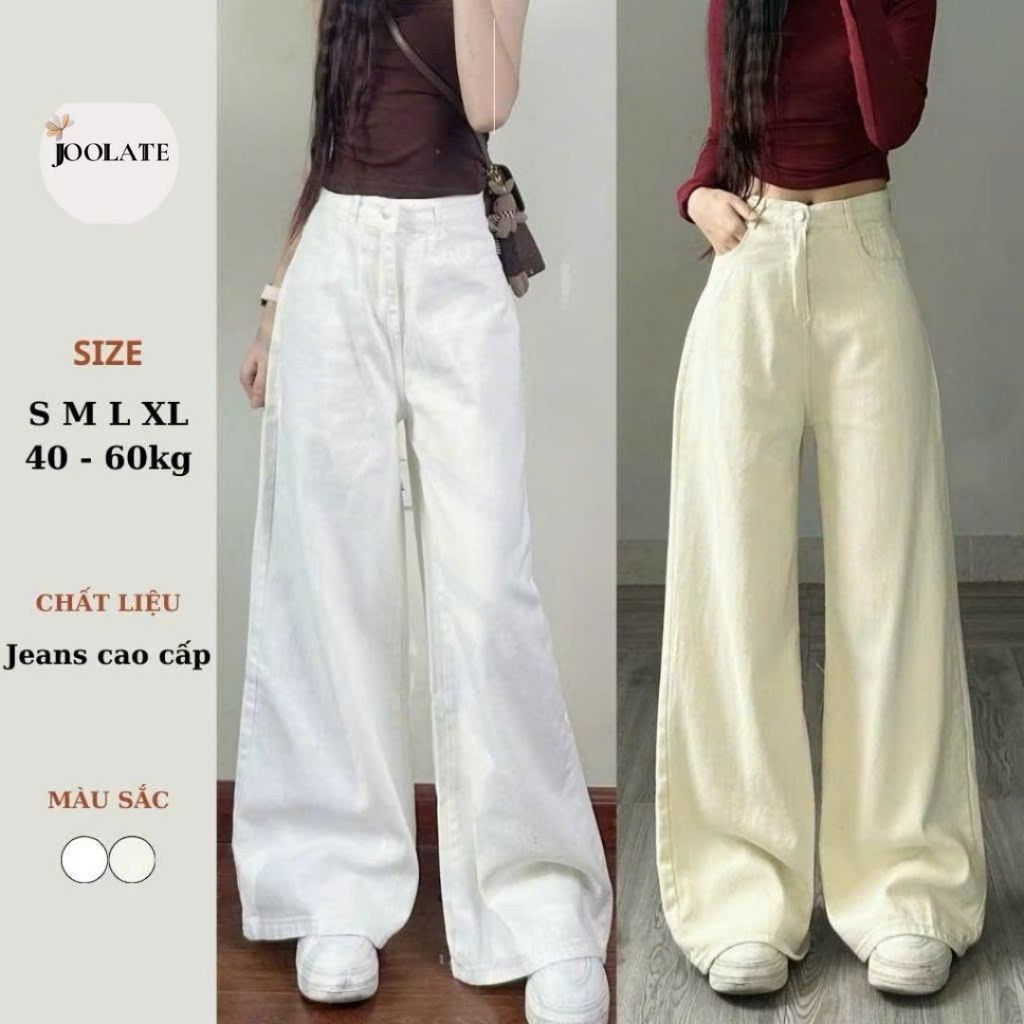 Quần jean ống rộng loe nhẹ Joolate nhiều màu lưng cao tôn dáng dài 103cm jean ống loe