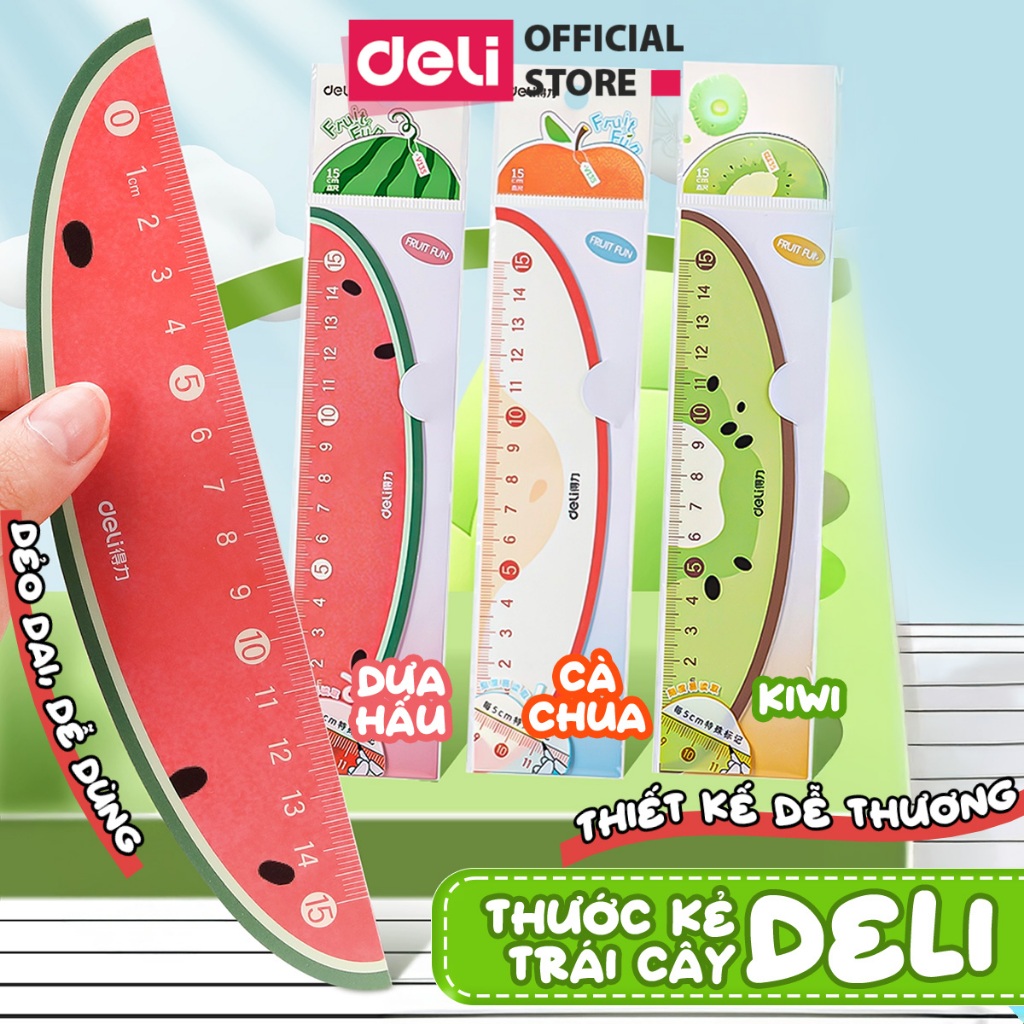 Thước kẻ Trái Cây Deli Thước Kẻ 15cm Siêu Bền Tỷ Lệ Đo Chính Xác Nhỏ Gọn Dụng Cụ Học Tập Đáp Ứng Nhiều Nhu Cầu Sử Dụng