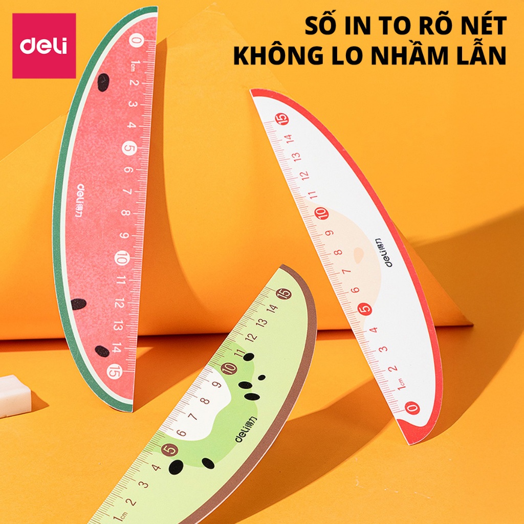 Thước kẻ Trái Cây Deli Thước Kẻ 15cm Siêu Bền Tỷ Lệ Đo Chính Xác Nhỏ Gọn Dụng Cụ Học Tập Đáp Ứng Nhiều Nhu Cầu Sử Dụng