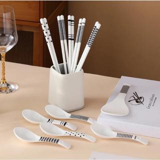 set 5 đôi đũa sứ + 5 thìa muỗng sứ kháng khuẩn chịu nhiệt sang trong lịch sự an toàn