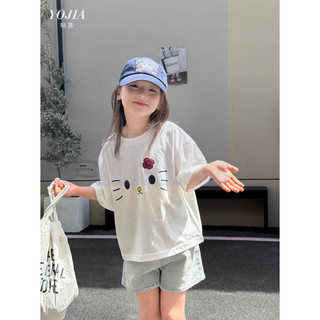 [B&G] Sét bộ áo trắng cotton mèo kèm quần đùi jean mềm cho bé gái từ 10-45kg(2-12 tuổi)