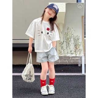 [B&G] Sét bộ áo trắng cotton mèo kèm quần đùi jean mềm cho bé gái từ 10-45kg(2-12 tuổi)
