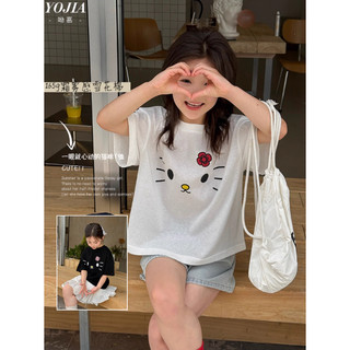 [B&G] Sét bộ áo trắng cotton mèo kèm quần đùi jean mềm cho bé gái từ 10-45kg(2-12 tuổi)