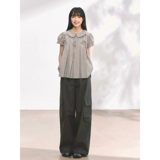 Le rouge | Áo kiểu cánh xếp li thắt nơ Moonlit Silver tay bồng