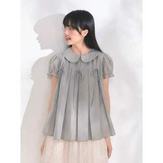 Le rouge | Áo kiểu cánh xếp li thắt nơ Moonlit Silver tay bồng