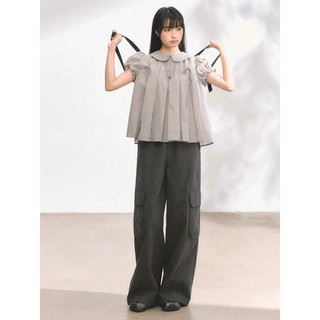 Le rouge | Áo kiểu cánh xếp li thắt nơ Moonlit Silver tay bồng