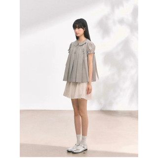 Le rouge | Áo kiểu cánh xếp li thắt nơ Moonlit Silver tay bồng