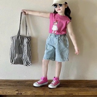[B&G] Sét bộ áo cotton kèm quần jean lửng nặng động dễ thương mùa hè cho bé gái từ 10-45kg
