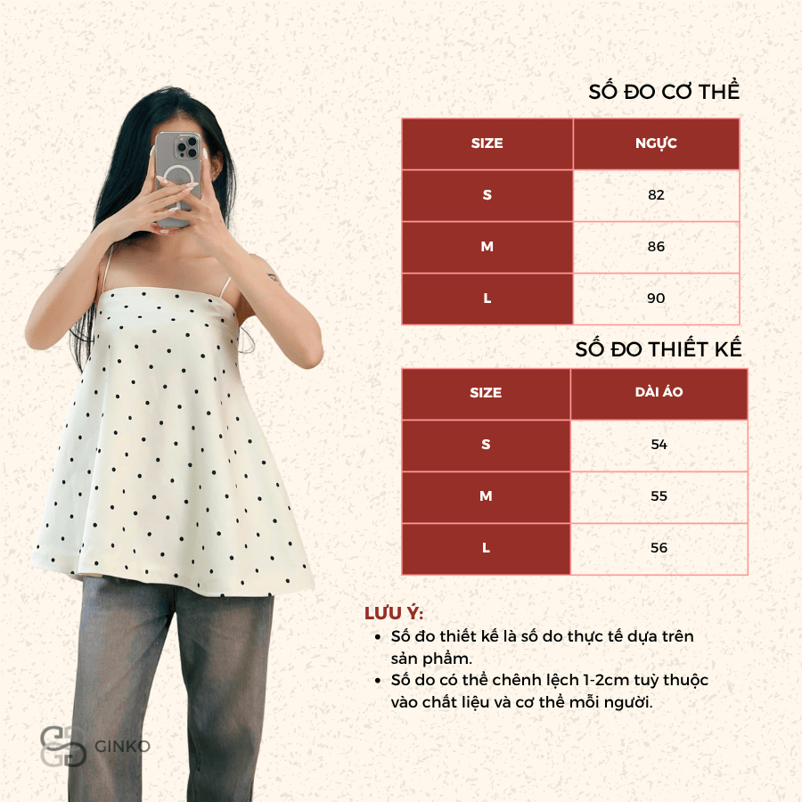 Áo hai dây dáng A chấm bi form babydoll xoè nhẹ tiểu thư GINKO CLOTHING
