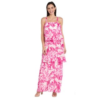 Đầm maxi hai dây chiffon hoa hồng vnxk dư R&M RICHARDS