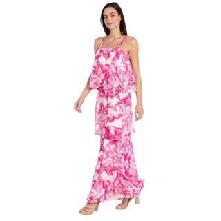 Đầm maxi hai dây chiffon hoa hồng vnxk dư R&M RICHARDS