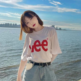 Hàn Quốc Lee ngắn tay áo cổ điển logo lỏng lẻo vòng cổ cotton ngắn tay áo T-shirt ngắn nam và nữ đồng thời áo giản dị ng