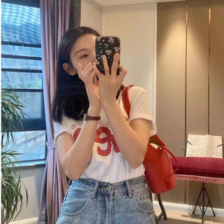 Hàn Quốc Lee ngắn tay áo cổ điển logo lỏng lẻo vòng cổ cotton ngắn tay áo T-shirt ngắn nam và nữ đồng thời áo giản dị ng