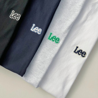 LEE  Thêu nhỏ tiêu đề ngắn tay áo nam và nữ đồng mẫu ngắn T  Logo Đá ngắn Tay áo đá ngắn TEE  Thả vai Hàn Quốc để mua cặ