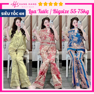 Đồ ngủ nữ bigsize 55-75kg, pijama dài cộc tay ngắn lụa xước mềm mát 75CD09, đồ bộ nữ đồ mặc nhà dễ thương sang chảnh