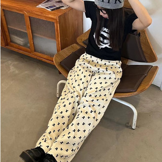 Phụ nữ Hàn Quốc Recreation Quần jean rộng thùng thình quần thẳng ống Jeans in đầy đủ cho phụ nữ RR  Thư in lỏng lẻo hiển