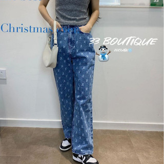 Phụ nữ Hàn Quốc Recreation Quần jean rộng thùng thình quần thẳng ống Jeans in đầy đủ cho phụ nữ RR  Thư in lỏng lẻo hiển