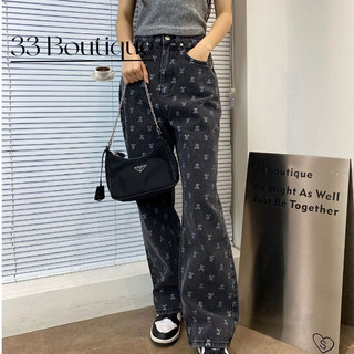 Phụ nữ Hàn Quốc Recreation Quần jean rộng thùng thình quần thẳng ống Jeans in đầy đủ cho phụ nữ RR  Thư in lỏng lẻo hiển