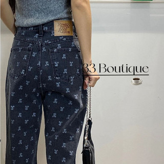 Phụ nữ Hàn Quốc Recreation Quần jean rộng thùng thình quần thẳng ống Jeans in đầy đủ cho phụ nữ RR  Thư in lỏng lẻo hiển