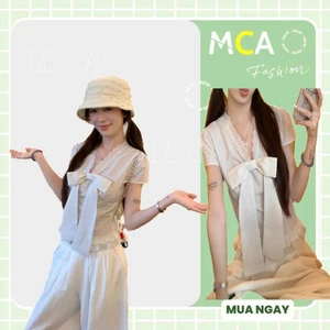 Áo sát nách cổ yếm bèo ren MCA phối nơ kẻ sọc A51405