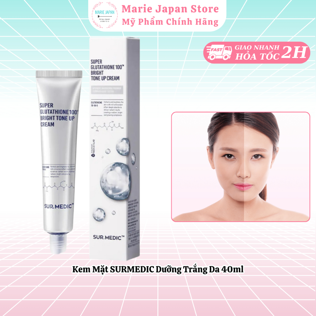 Kem Mặt SURMEDIC Dưỡng Trắng Da Super Glutathione 100 Bright Tone Up Cream 40ml