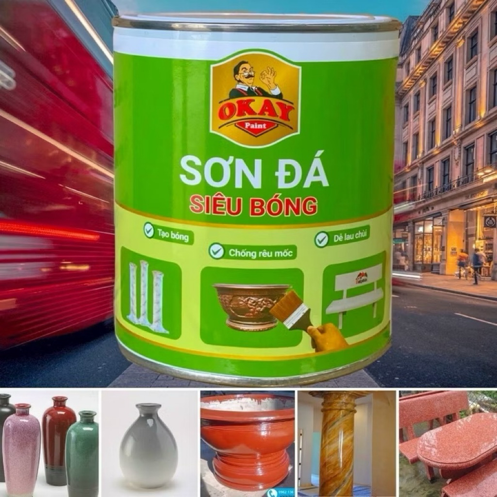 {Lon 800gram} SƠN ĐÁ SIÊU BÓNG OKAY - Nhiều màu sắc, độ phủ cao dùng cho ghế đá, bếp, gạch
