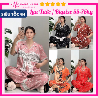 Đồ ngủ nữ bigsize 55-75kg, pijama dài cộc tay ngắn lụa xước mềm mát 75CD09, đồ bộ nữ đồ mặc nhà dễ thương sang chảnh