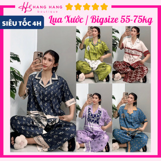 Đồ ngủ nữ bigsize 55-75kg, pijama dài cộc tay ngắn lụa xước mềm mát 75CD09, đồ bộ nữ đồ mặc nhà dễ thương sang chảnh