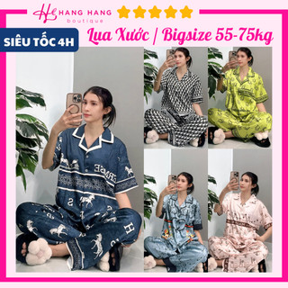 Đồ ngủ nữ bigsize 55-75kg, pijama dài cộc tay ngắn lụa xước mềm mát 75CD09, đồ bộ nữ đồ mặc nhà dễ thương sang chảnh