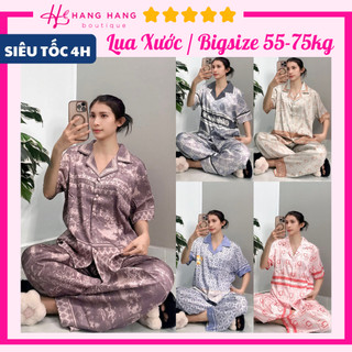 Đồ ngủ nữ bigsize 55-75kg, pijama dài cộc tay ngắn lụa xước mềm mát 75CD09, đồ bộ nữ đồ mặc nhà dễ thương sang chảnh