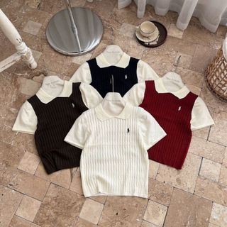 VMY Studio - Áo polo thêu ngựa cộc tay nữ, áo mông pha tay thêu công sở basic nữ