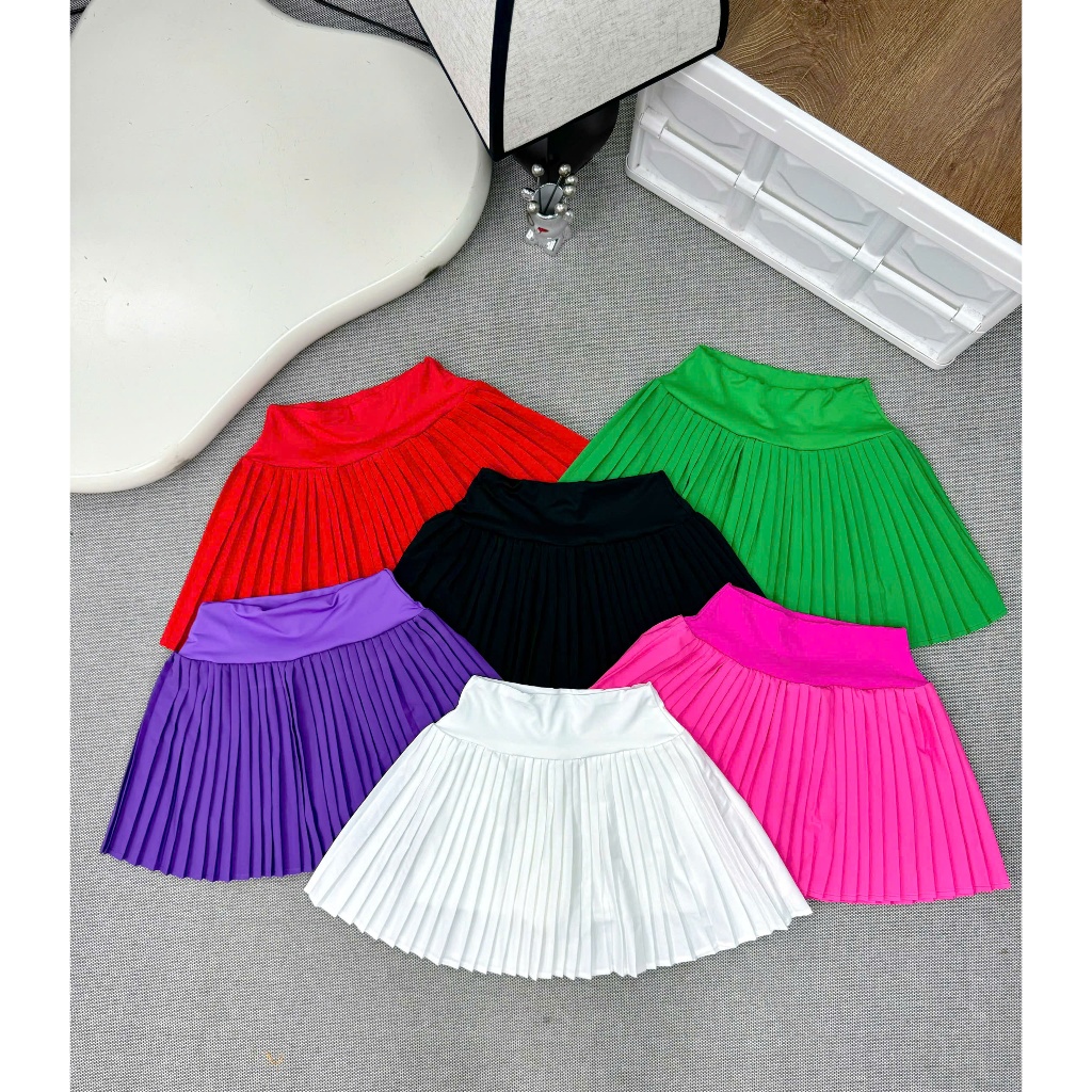 Set Chân Váy Xếp Ly, Có Túi, 2 Lớp Phối Áo Cộc Tay Thể Thao, Sét Tập Gym, Tennis, Pickleball...