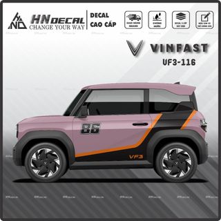 Tem dán xe VF3 - Decal dán xe VF3 thể thao nhiều màu sắc lựa chọn. 1 bộ dán 2 bên ( mẫu VF3 - 116 )
