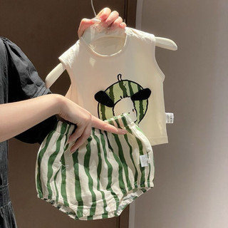 Set bộ dưa hấu chất cotton mềm mát màu xanh sọc dưa áo trắng hoạ tiết phong cách hàn quốc