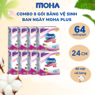 Combo 8 gói băng vệ sinh có cánh và băng vệ sinh không cánh MOHA plus 8 miếng/gói