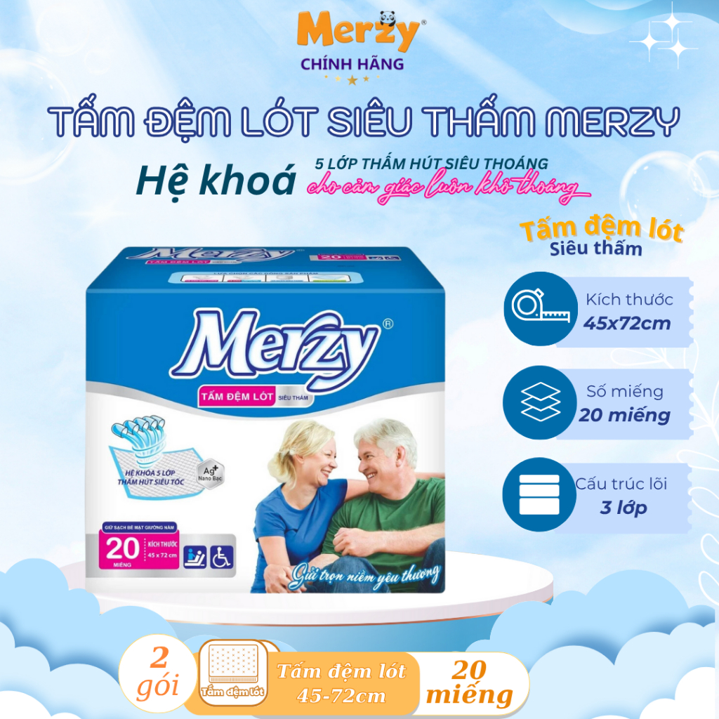 Tấm Đệm Lót Merzy Cho Người Già - Mềm Mại, Thoáng Khí Gói 20 Miếng ...