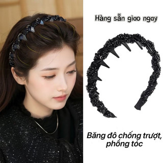 Băng đô công chúa chống trượt phồng cao đính đá đính ngọc kiểu cao phong cách retro Pháp dành cho nữ