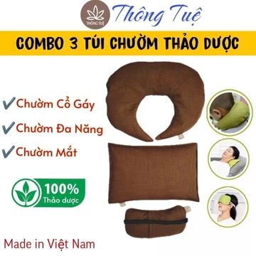 Combo 3 Túi Chườm Thảo Dược, GỐI CHƯỜM + CHƯỜM CỔ TRÒN + CHƯỜM MẮT, Túi Chườm Nóng giảm nhức mỏi, Thông Tuệ