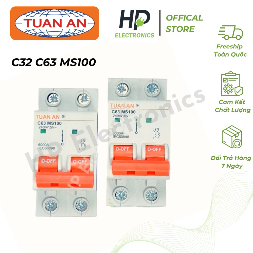 MCB Cầu dao tự động TUAN AN C32 C63 MS100 1P 2P loại tốt chính hãng