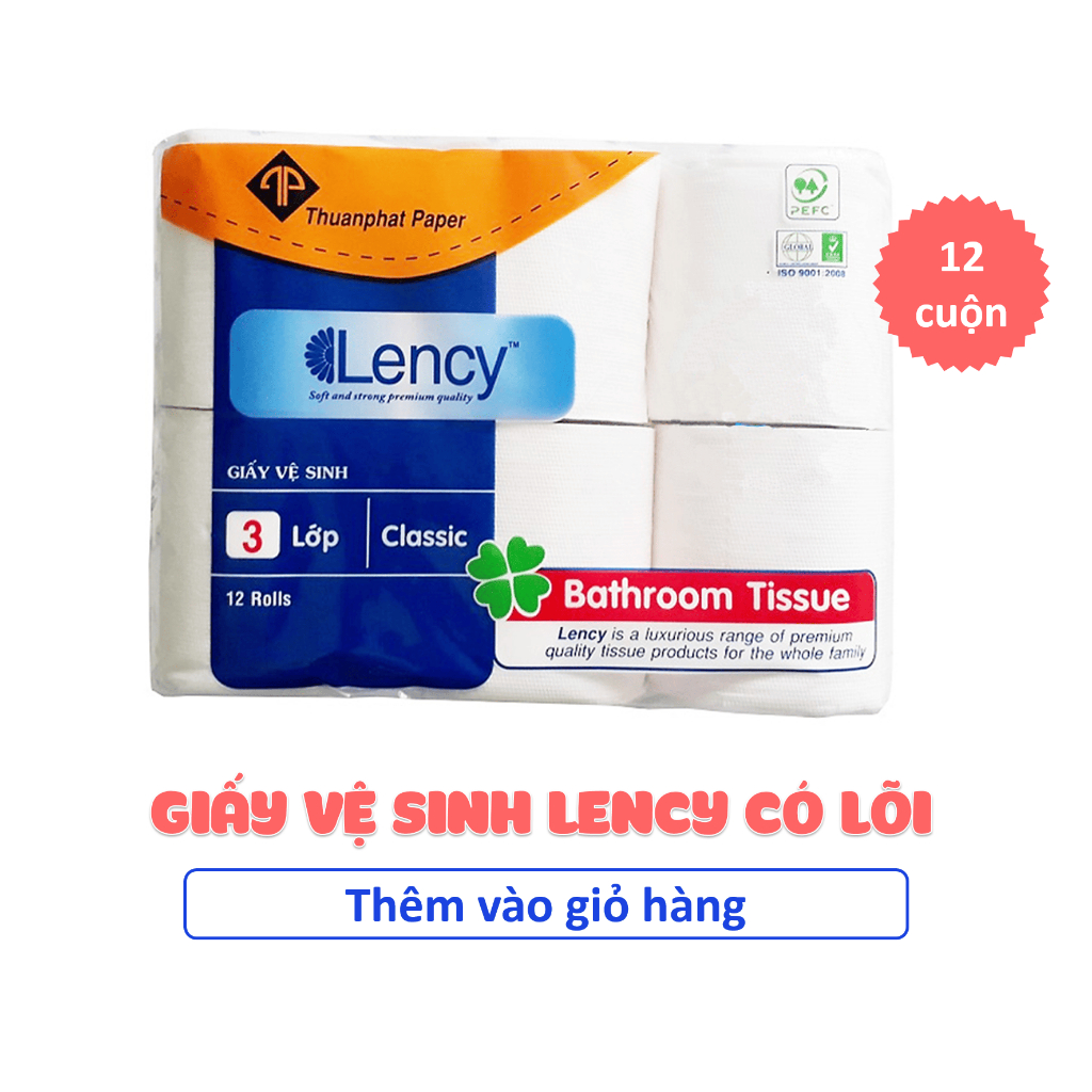 Giấy vệ sinh Lency cao cấp 12 cuộn/túi x 3 lớp - Chính hãng ...