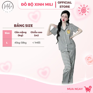 Đồ Bộ Pijama, TAY NGẮN CARO, Túi Áo In 3D Hoạt Hình. Quần Dài Có Túi. Vải Lụa Latin Cao Cấp.