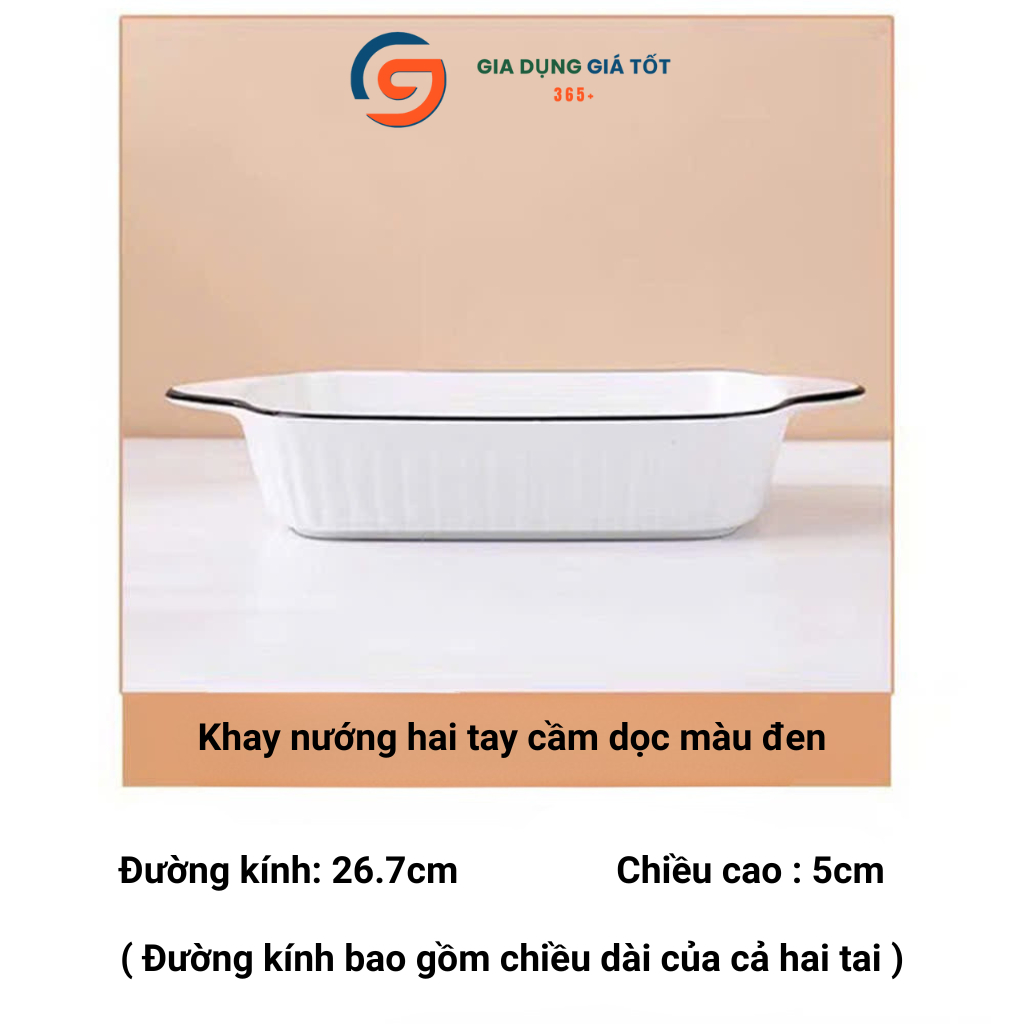 Khay sứ chữ nhật cao cấp có quai viền đen - đĩa sứ chịu nhiệt dùng lò nướng bày món Âu Á sang trọng