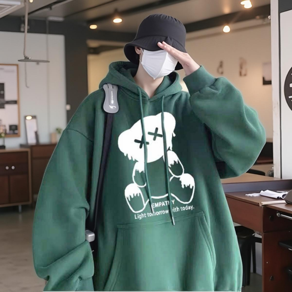 Áo khoác đi nắng nam nữ in gấu empathy Form rộng chất vải nỉ 3 size s,m,l 35-68kg C