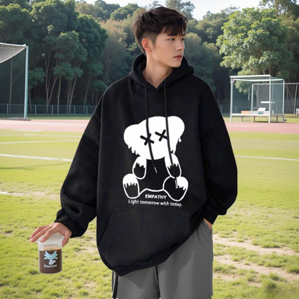 Áo khoác đi nắng nam nữ in gấu empathy Form rộng chất vải nỉ 3 size s,m,l 35-68kg C