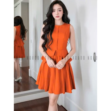Set áo váy cam xếp ly NGADO , set áo váy ngắn , set áo váy nữ , set công sở