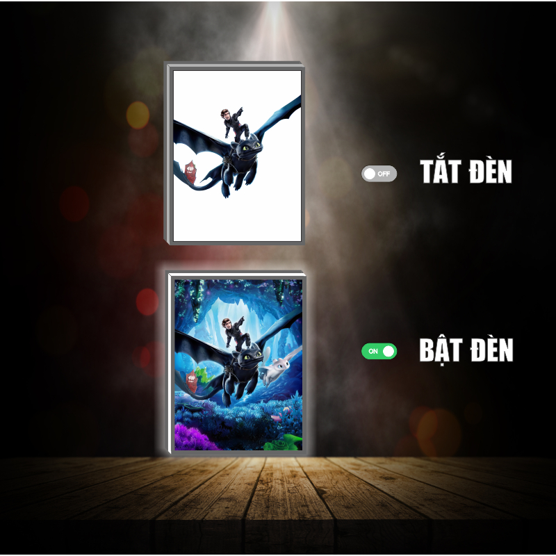 Tranh đèn led 3D đổi màu Bí Kíp Luyện Rồng - Tranh đèn led 3D  trang trí bàn làm việc, đèn ngủ