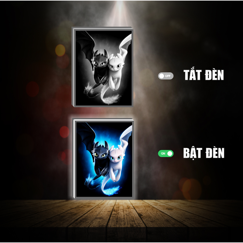 Tranh đèn led 3D đổi màu Bí Kíp Luyện Rồng - Tranh đèn led 3D  trang trí bàn làm việc, đèn ngủ
