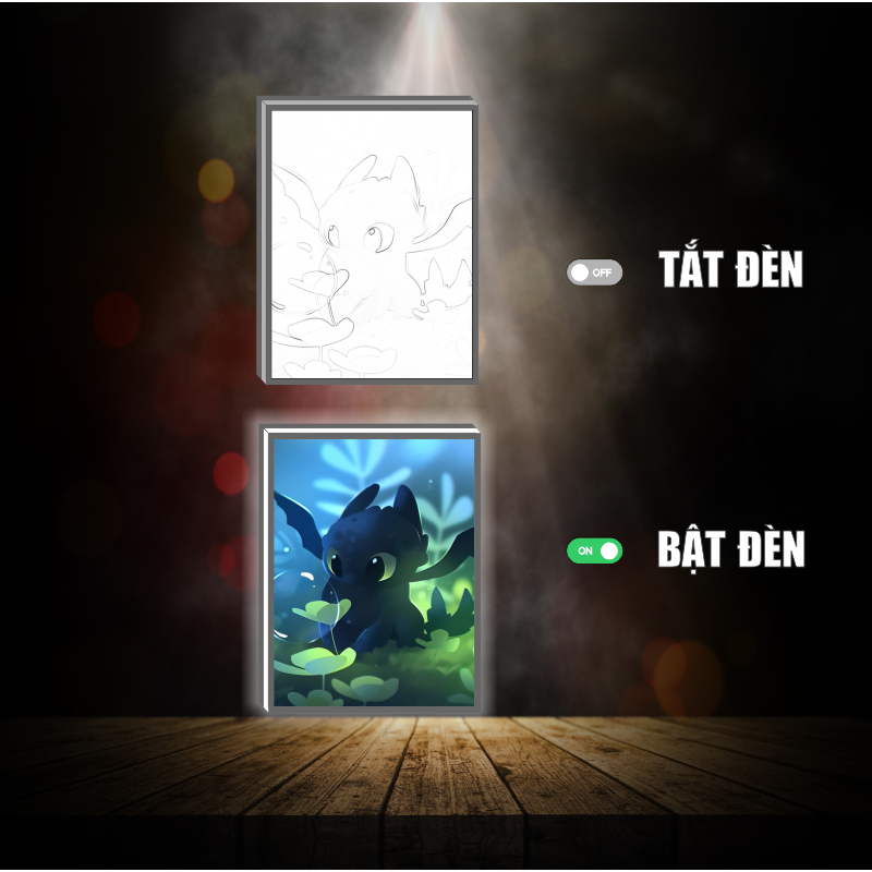 Tranh đèn led 3D đổi màu Bí Kíp Luyện Rồng - Tranh đèn led 3D  trang trí bàn làm việc, đèn ngủ