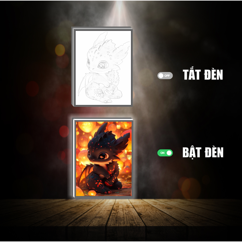 Tranh đèn led 3D đổi màu Bí Kíp Luyện Rồng - Tranh đèn led 3D  trang trí bàn làm việc, đèn ngủ